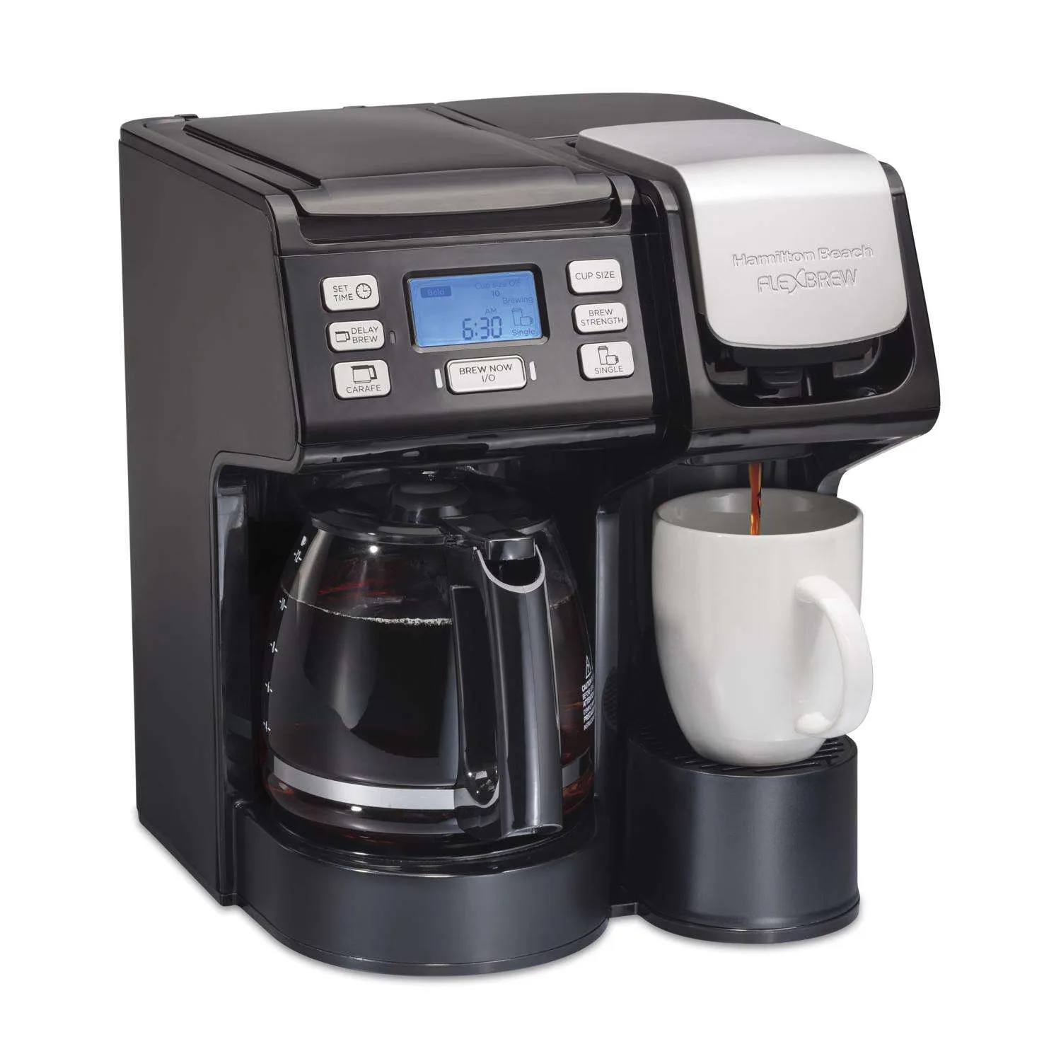 Hamilton Beach 49902 FlexBrew Trio 2-Way Coffee Maker, Compatible with K-Cup Pods or Grounds, Combo, Single Serve & Full 12c Pot, Black - Fast Brewing