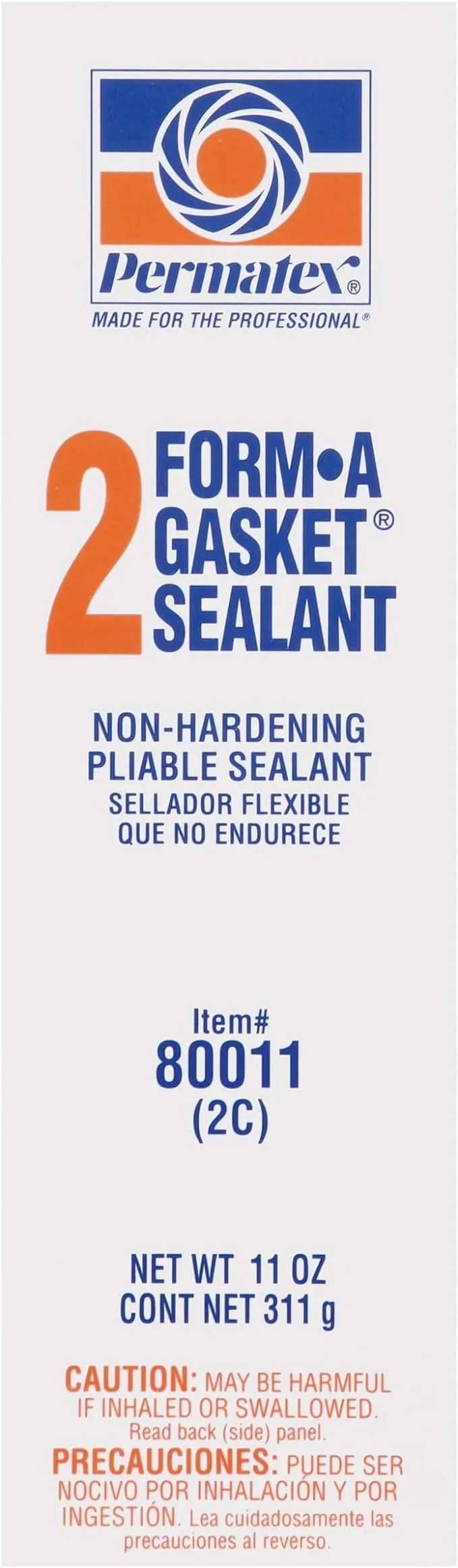 PERMATEX Gasket Sealant: Form-a-Gasket No. 2, 11 oz, Tube, Black, For Food and Beverage Processing