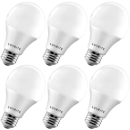 LUXRITE A19 LED Bulb 60W Equivalent, 4000K Cool White, 800 Lumens, Dimmable Standard LED Light Bulbs 9W, Enclosed Fixture Rated, Energy Star, E26 Medium Base - Indoor and Outdoor (6 Pack)