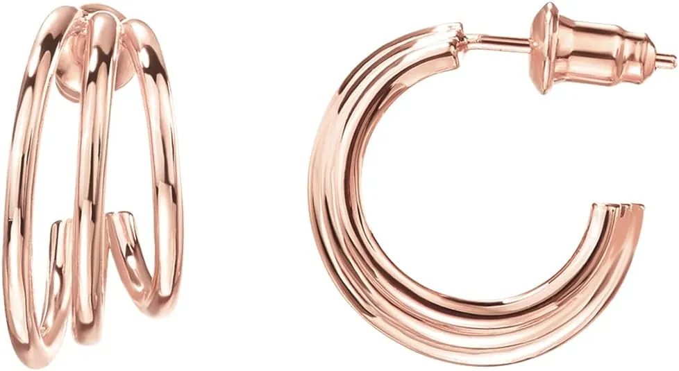 PAVOI 14K Gold Plated Sterling Silver Post Split Huggie Earrings | Rose/White/Yellow Gold Earrings for Women
