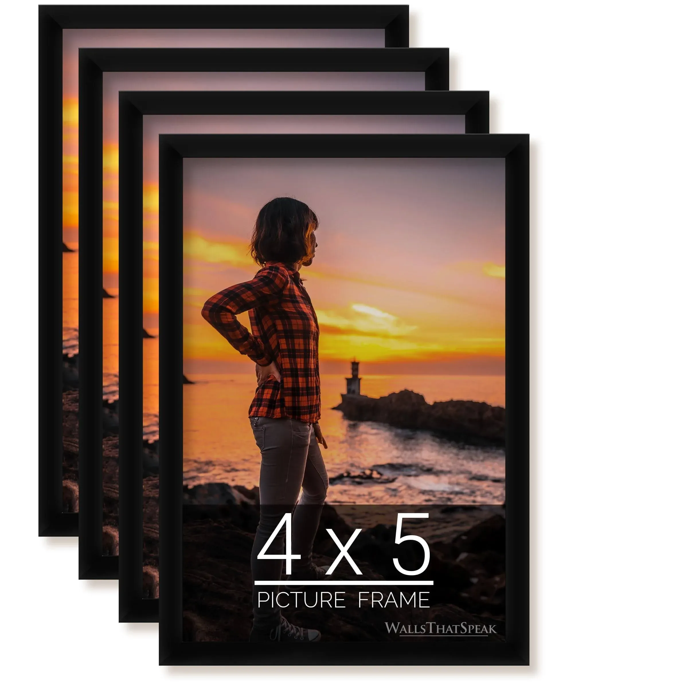 WallsThatSpeak 4x5 Black Picture Frame for Puzzles Posters Photos or Artwork, Set of 4