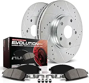 Power Stop Front Brake Kit with Drilled & Slotted Rotors and Ceramic Brake Pads K1043 Fits 2017 Honda Civic