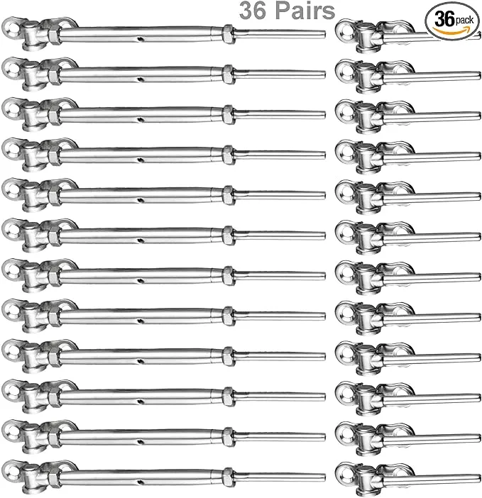 Wayska 36 Pairs Stainless Steel Cable Railing Kit Fit 1/8" Wire Rope, Angle 180°Adjustable Swage Toggle Turnbuckle Tensioner and End Fitting, T316 Marine Grade Cable Railing Hardware for Wood Post