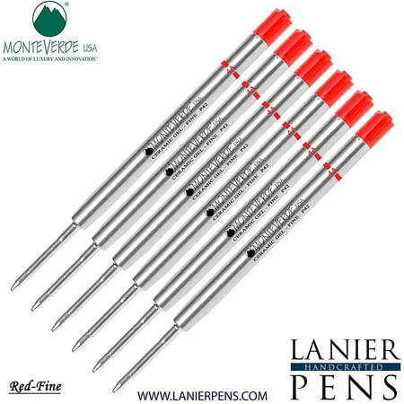 Lanier Combo Pack - 6 Pack - Monteverde Capless Ceramic Gel P42 Ink Refill Compatible with most Parker Style Ballpoint Pens - Red (Fine Tip 0.6mm)