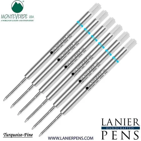 Lanier Combo Pack - 6 Pack - Monteverde Capless Ceramic Gel P42 Ink Refill Compatible with most Parker Style Ballpoint Pens - Turquoise (Fine Tip 0.6mm)