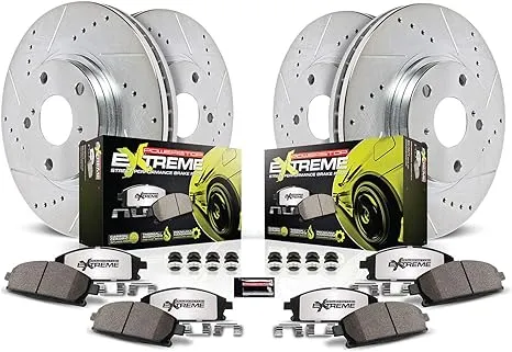 Power Stop K6654-26 Front and Rear Z26 Carbon Fiber Brake Pads with Drilled and Slotted Brake Rotors Kit and 1 Front & 1 Rear Sensor Wires For BMW 330i 335i 340i 428i 430i 435i 440i Activehybrid3