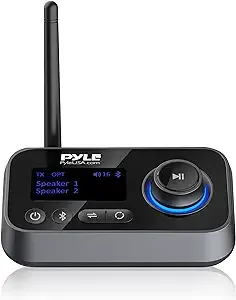 Pyle Wireless Bluetooth Transmitter Receiver Audio Transmitting Box for TV Home Stereo, LCD Display