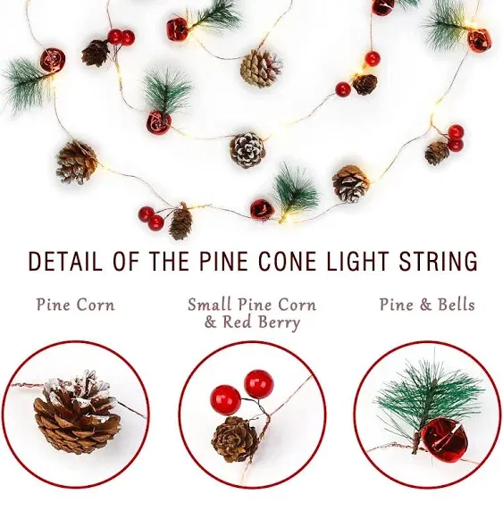 Christmas Garland with Lights,10 FT 30 LED Christmas Pinecone String Lights Battery Operated,Christmas Garland, Christmas Lights Indoor for Home Fireplace Mantel Xmas Decor