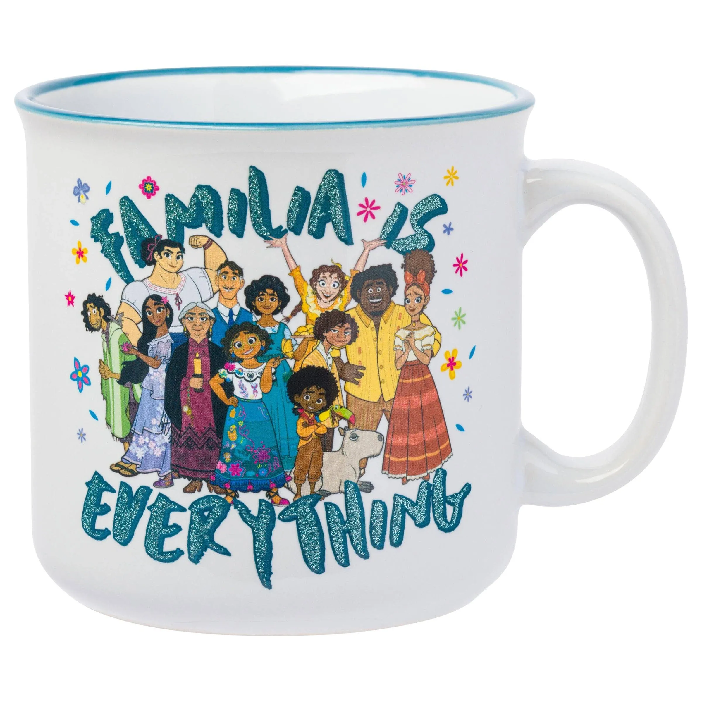 Silver Buffalo Disney Encanto Familia is Everything Glitter Ceramic Camper Mug, 20 Ounces