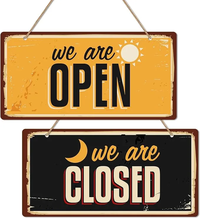 WhatSign Open Closed Signs for Business - Double Sided Open Signs for Business 12" x 6" Business Hours Open and Closed Signs for Business Window Door