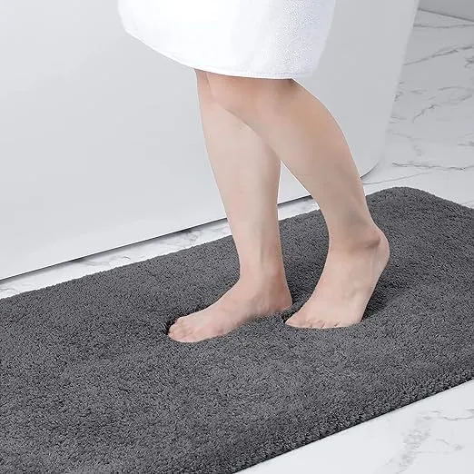 Buganda Bathroom Rug Mat, Shaggy Soft and Absorbent Bath Rug, Non Slip, Thick Plush Machine Washable Bath Mat for Bathroom, Shower, and Tub (24 x 16, Grey)