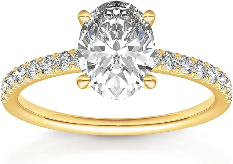 PAVOI 14K Gold Plated Engagement Rings for Women | Promise Wedding Band | 3CT Cushion Cut Round Oval Cubic Zirconia Fake Engagement Ring