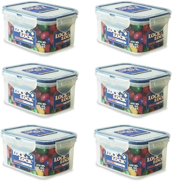 Lock & Lock Rectangular Water Tight Food Container, Set of 6 (15 oz each)