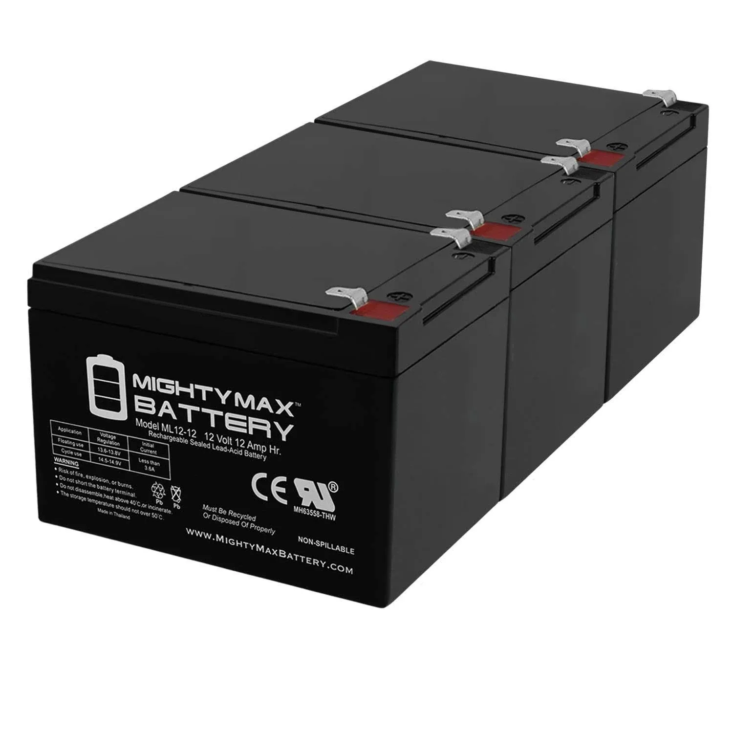 Mighty Max Battery 12V 12AH Replacement Battery for Enduring 6FM12, 6-DW-12-3 Pack