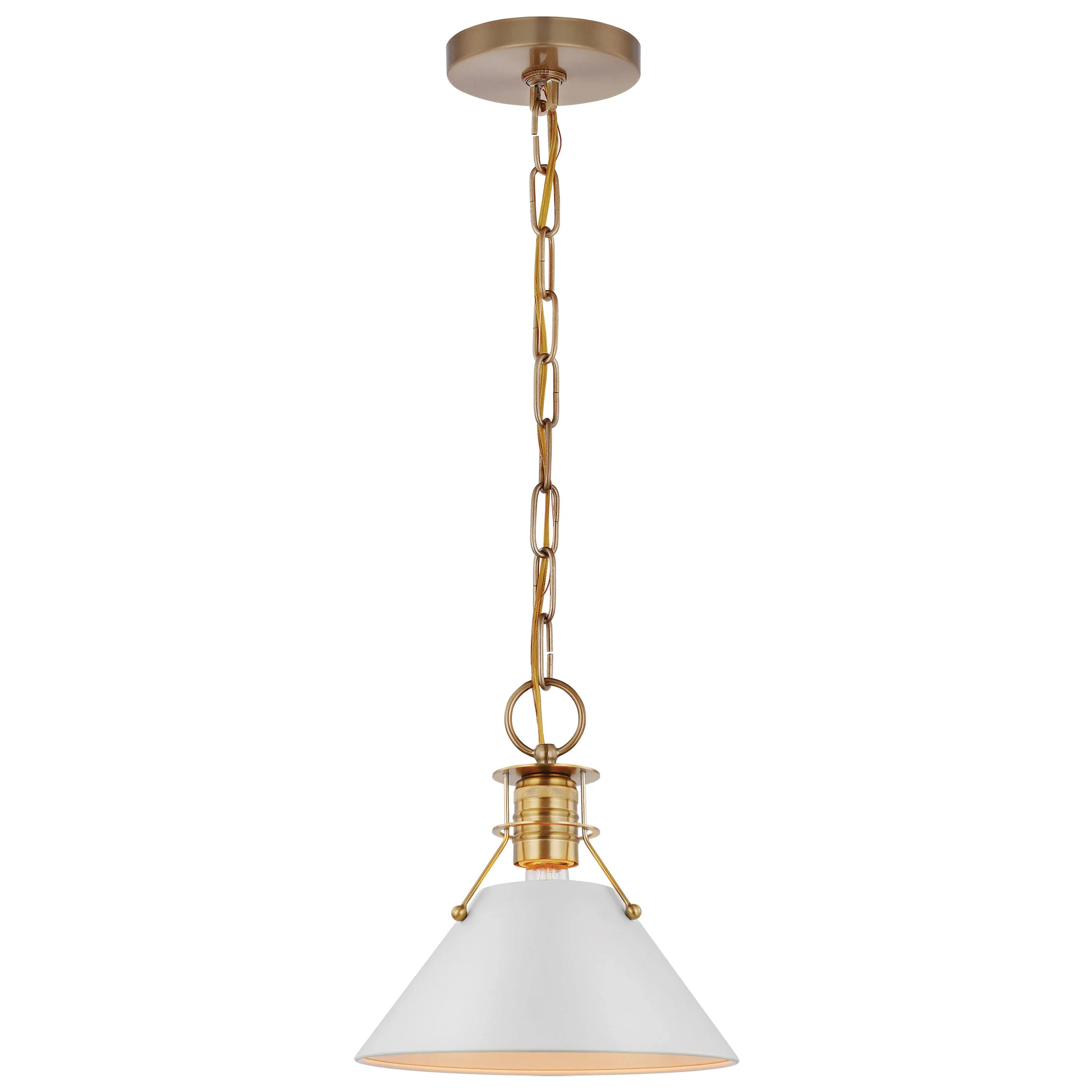 Outpost 1 Light Small Pendant Matte White with Burnished Brass