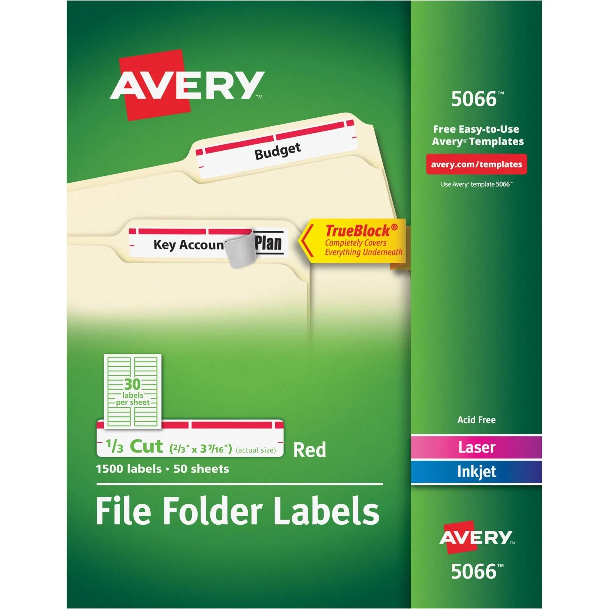 Avery Permanent File Folder Labels with TrueBlock Technology