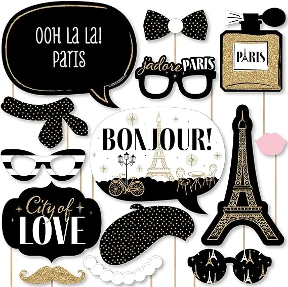 Big Dot of Happiness Stars Over Paris - Parisian Themed Party Photo Booth Props Kit - 20 Count