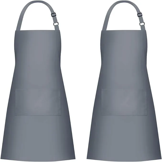 Jubatus 2 Pack 100% Cotton Aprons with 2 Pockets Cooking Chef Kitchen Adjustable Bib Apron for Women Men, Gray