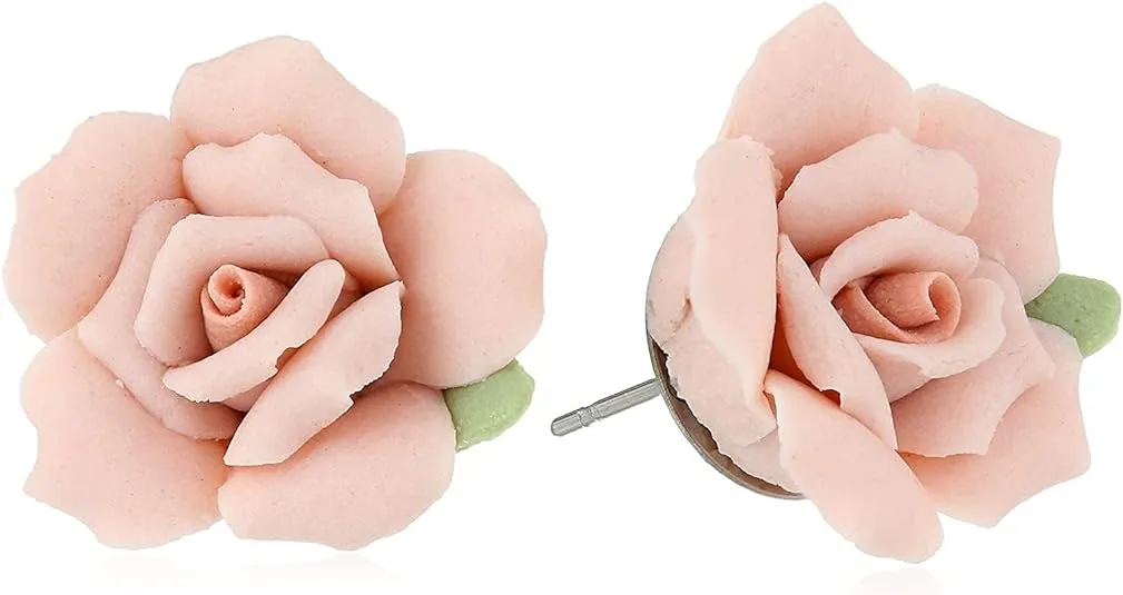1928 Jewelry Classic Porcelain Rose Post Earrings