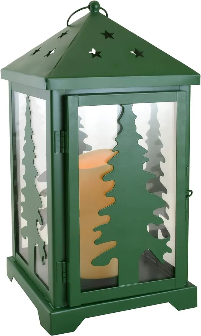 Metal Lantern with Battery Operated LED Candle - Pine Tree