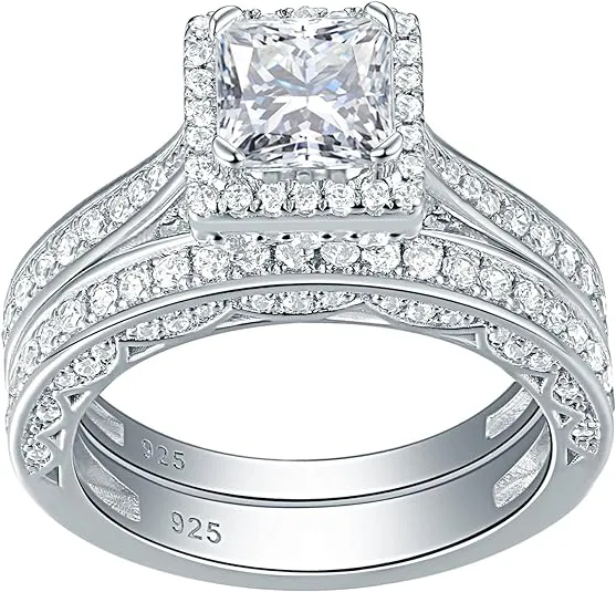 Newshe Engagement Wedding Ring Set for Women 925 Sterling Silver 1.5CT Princess White AAAAA Cz Size 3-13