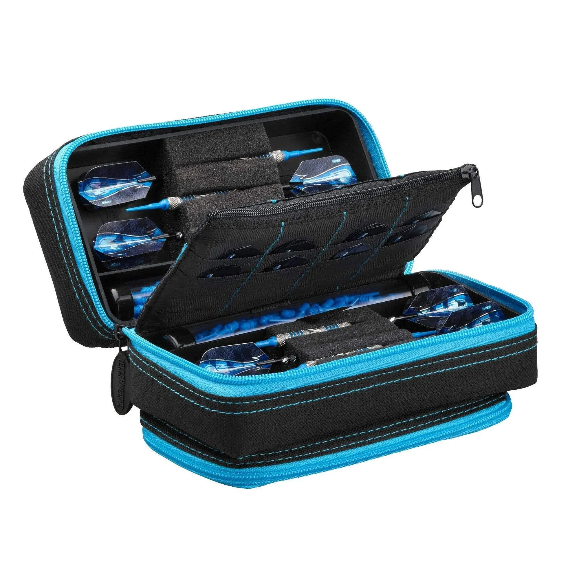 Casemaster Plazma Pro, 6 Dart Case for Soft and Steel Tip Darts, Features Large Front Mobile Device Pocket, Built-in Storage Tubes and Pockets for Flights, Tips, Shafts, and Personal Items