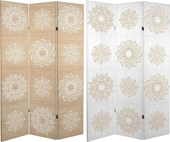 Oriental Furniture 6 ft Tall Double Sided Mandala on Birch Canvas Room Divider, 3 ...