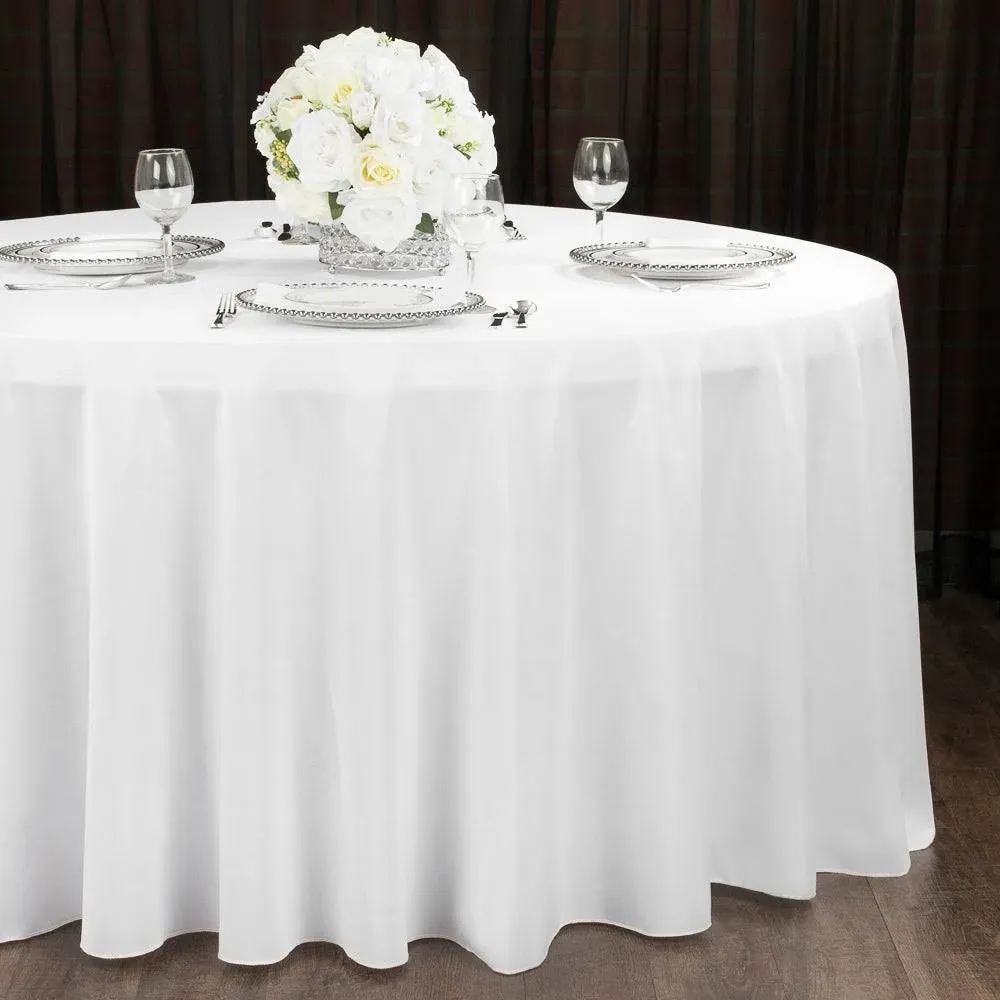 TABLECLOTH, 120", POLYESTER, WHITE, ROUND