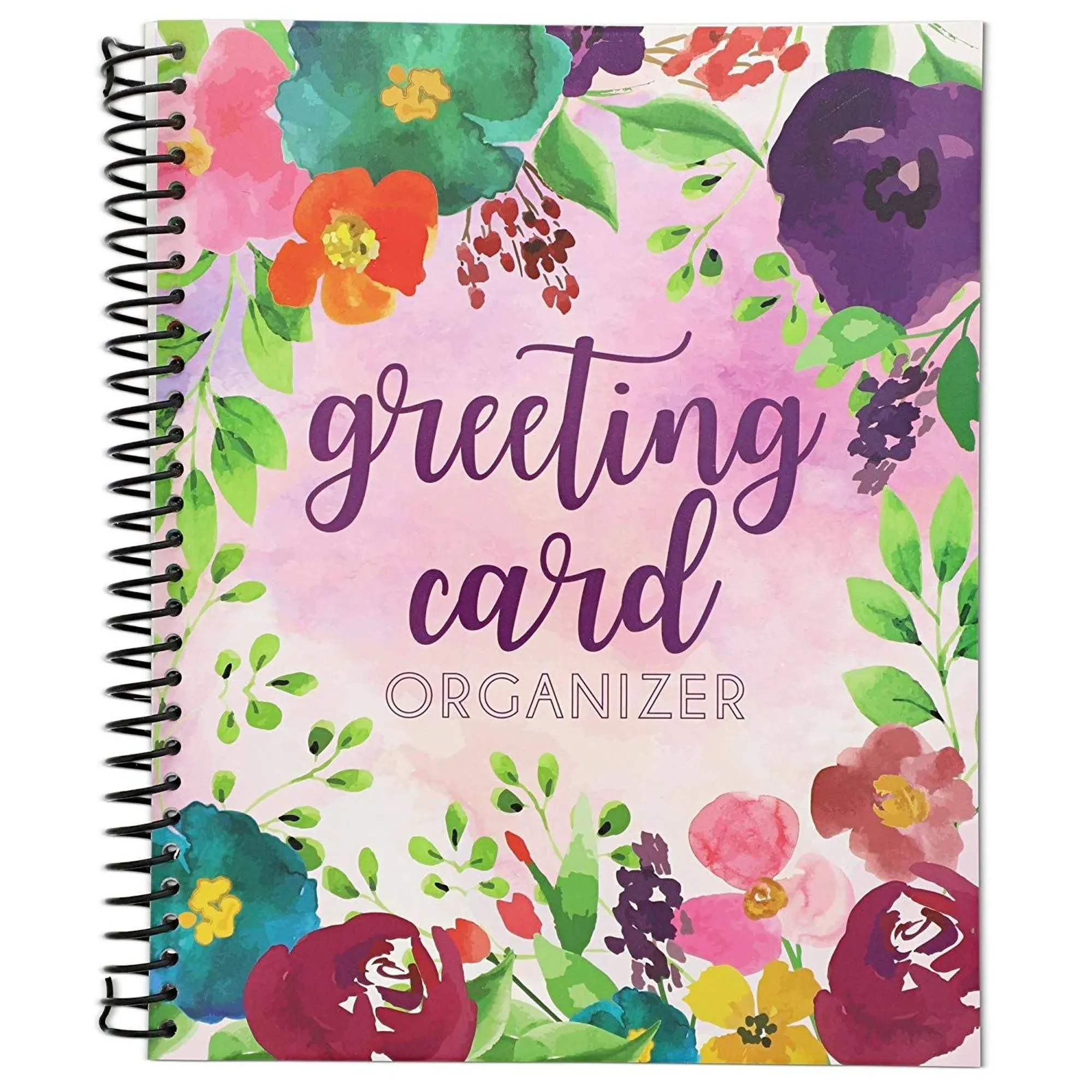 Floral Month by Month Greeting Card Organizer Book with 24 Pockets, Card and File Keeper Dividers for Birthdays, Weddings, Milestones, Graduation Parties, Holiday Reminders (8.5 x 10 In)