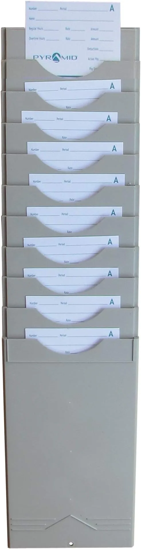 Pyramid Technologies Time Card Rack, 10 Pockets, Plastic, Light Gray