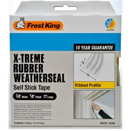 Frost King V23WA Ribbed Rubber Self-Stick Weatherseal Tape, 3/8" W, 1/8" T, 17 ft L, White