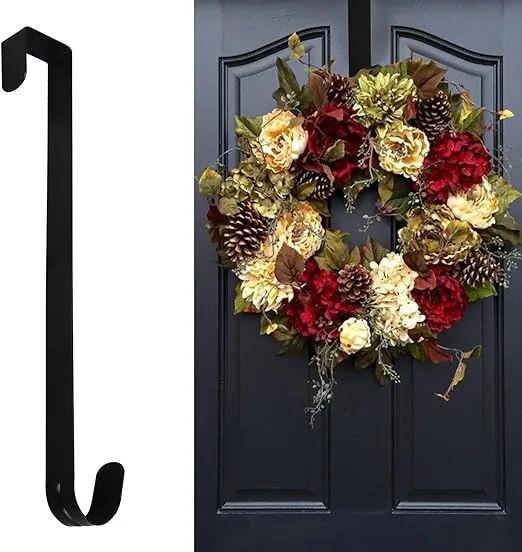 12 Inch Hangers for Front Door,Door Hanger, Door Hanger Hook, Door Hooks for Hanging, Over Door Hangers Hooks, Heavy Duty Wreath Hangers for Front Door, Metal Over The Door Single Hook, Black(1)