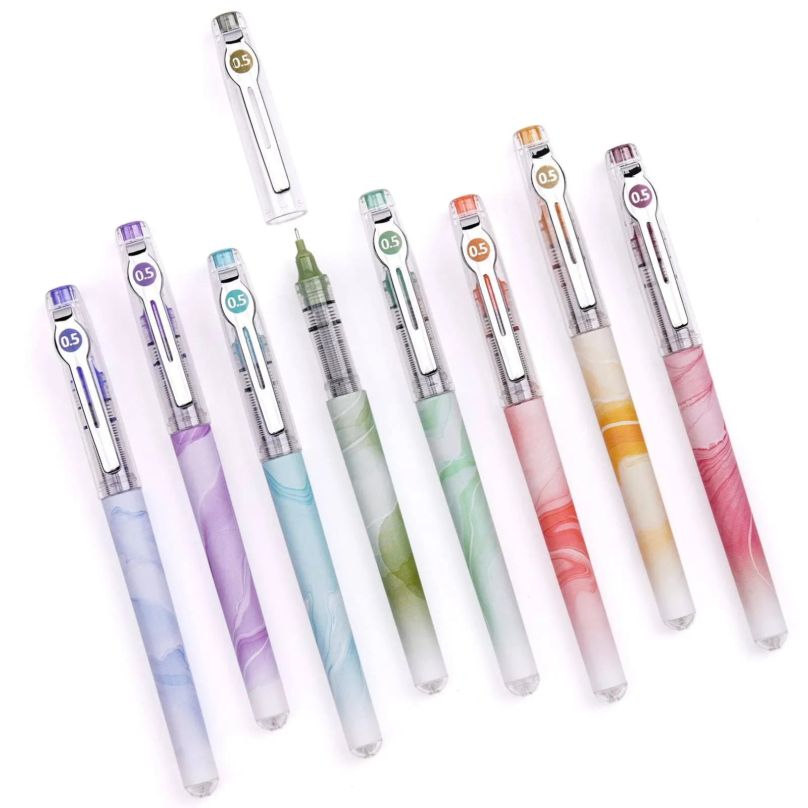 WRITECH Liquid Ink Rollerball Pens: Multi Colored 0.5mm Extra Fine Point Tip Rolling Roller Ball Pen 8ct Assorted Colors for Journaling Smooth Writing Note Taking No Bleed & Smudge & Smear