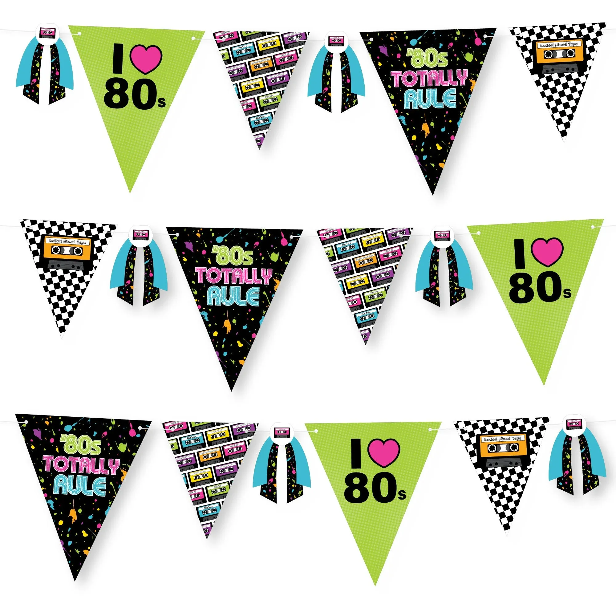 "80's Retro DIY Totally 1980s Party Pennant Decoration Triangle Banner 30 Pc"