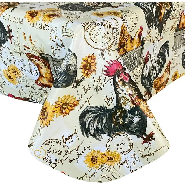 Newbridge French Country Rustic Farmyard Rooster Print Vinyl Flannel Backed Tabl