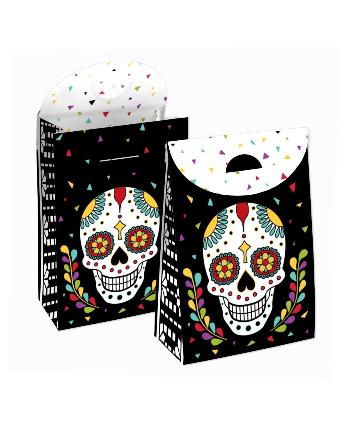 Day of the Dead - Halloween Sugar Skull Gift Favor Bags Party Goodie Boxes - Set of 12