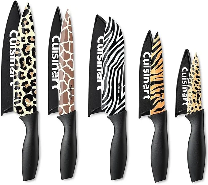 New Rare Unique Cuisinart Advantage Animal Print 10 Piece Knife Set - Zebra