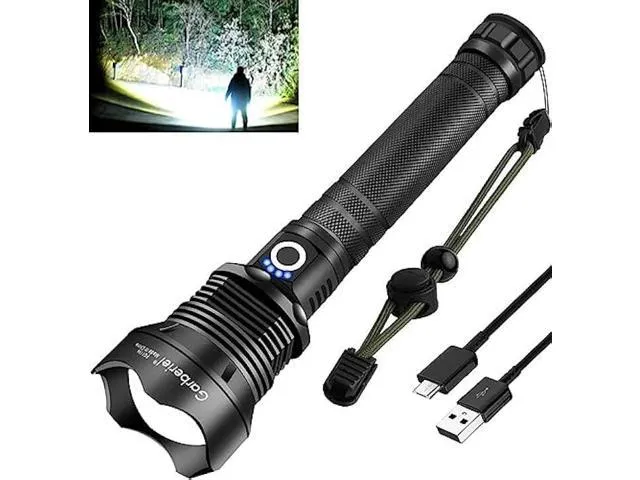 Garberiel Rechargeable LED Flashlights High Lumens, 90000 Lumens 3 Modes Zoom Super Bright Waterproof Flashlight Torch, Powerful Handheld.