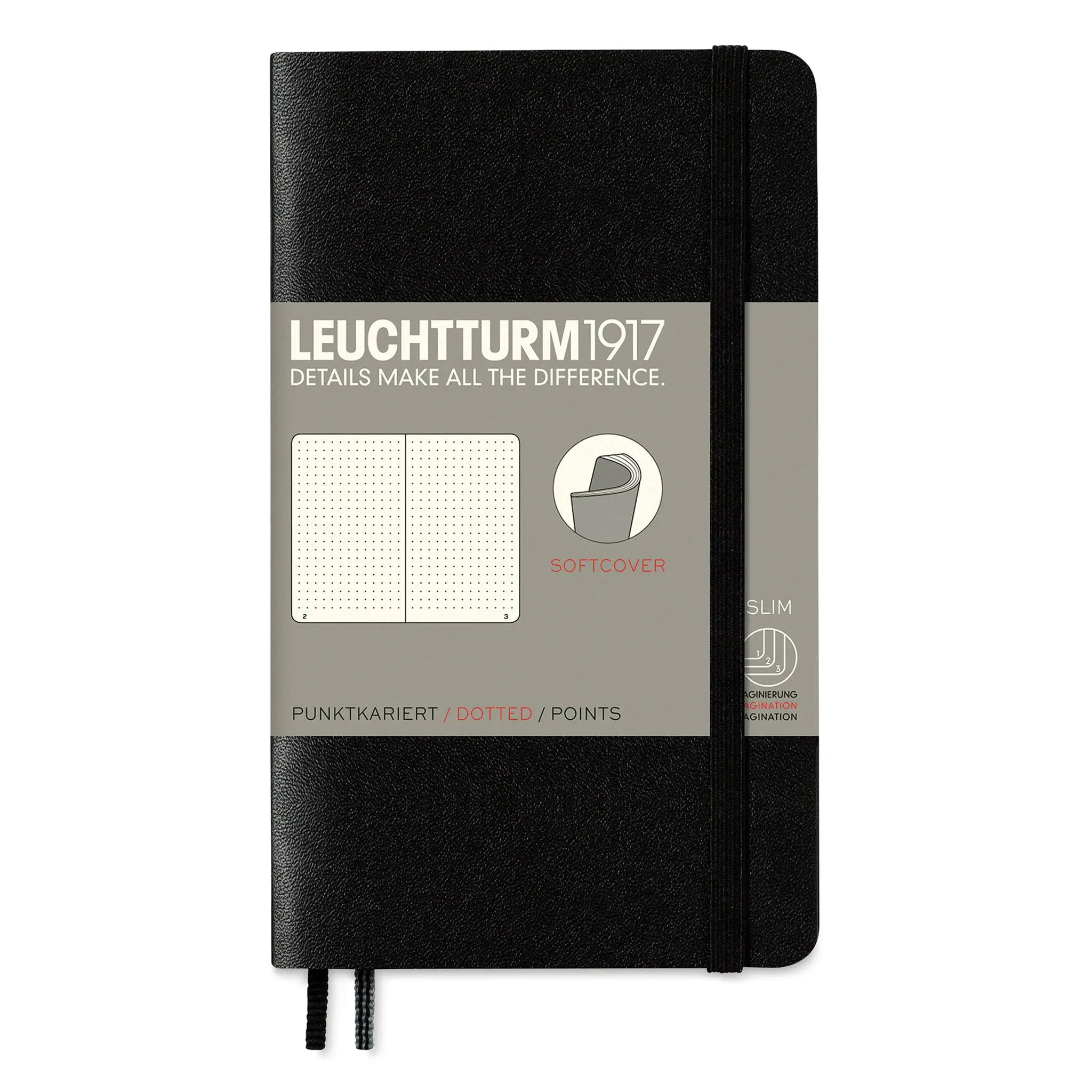 Leuchtturm 1917 Pocket Softcover Notebook in Black in Dot Grid - A6 - NEW