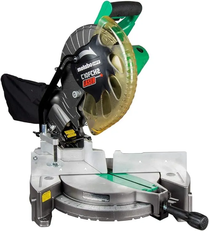 Metabo HPT 10-Inch Miter Saw | Laser Marker | Single Bevel | Compound | 15-Amp Motor | C10FCH2S