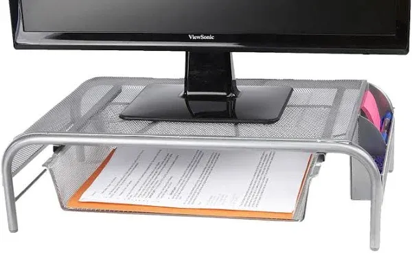 Mind Reader Metal Mesh Monitor Stand with Drawer, Silver