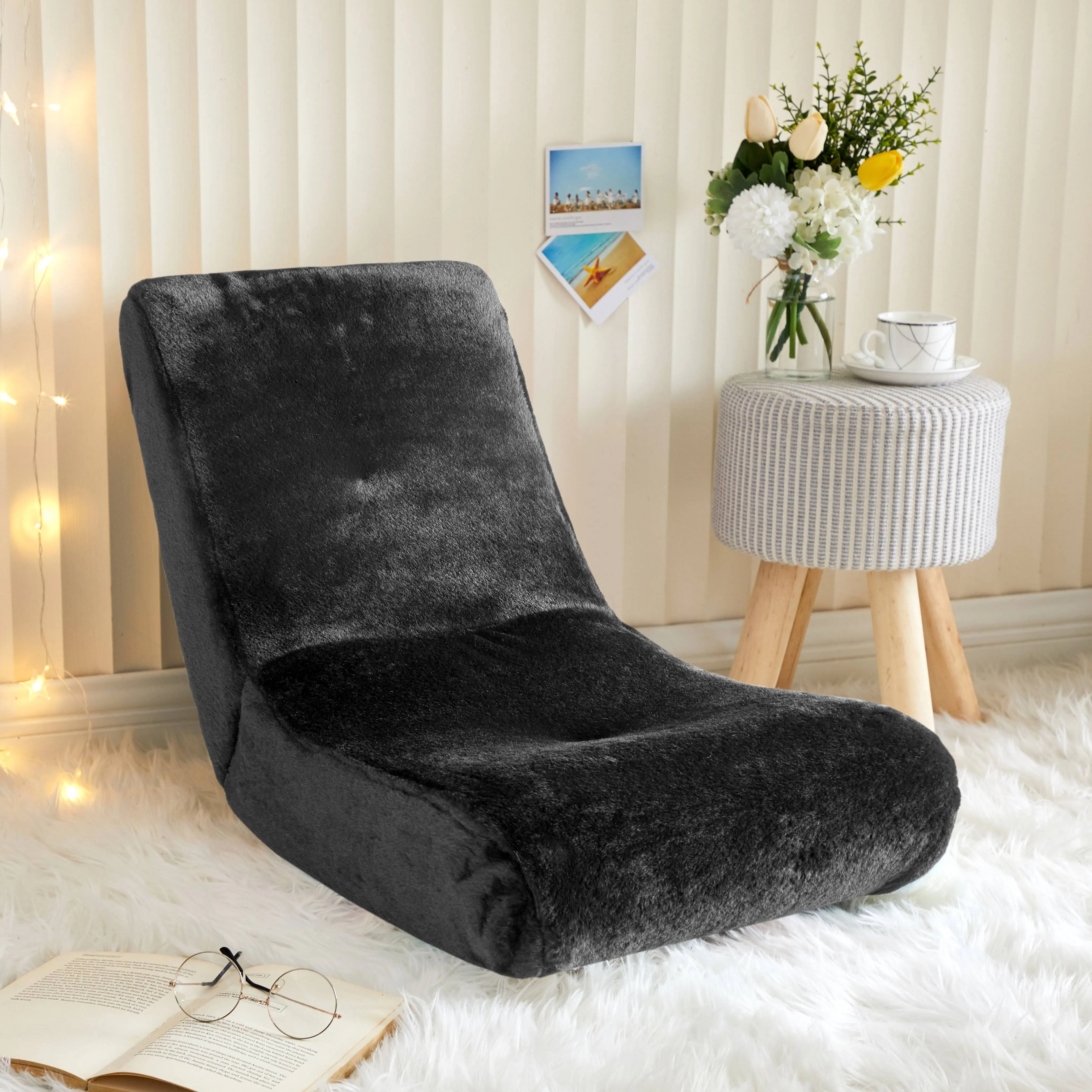 Heritage Club Faux Fur Polyester Rocker Chair, Rainbow Tie Dye, 21.5'' x 28.5'' x ...