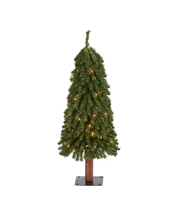 Grand Alpine Artificial Christmas Tree with 50 Clear Lights and 193 Bendable Branches On Natural Trunk