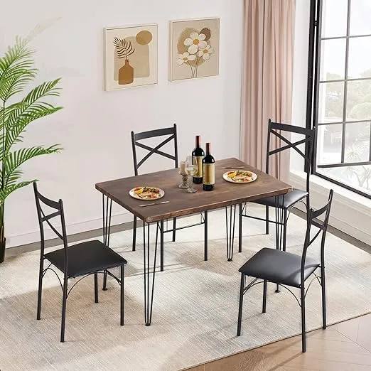  Kitchen Dining Room Table Set for Dinette, Breakfast Nook, 4 PU Metal Frame 