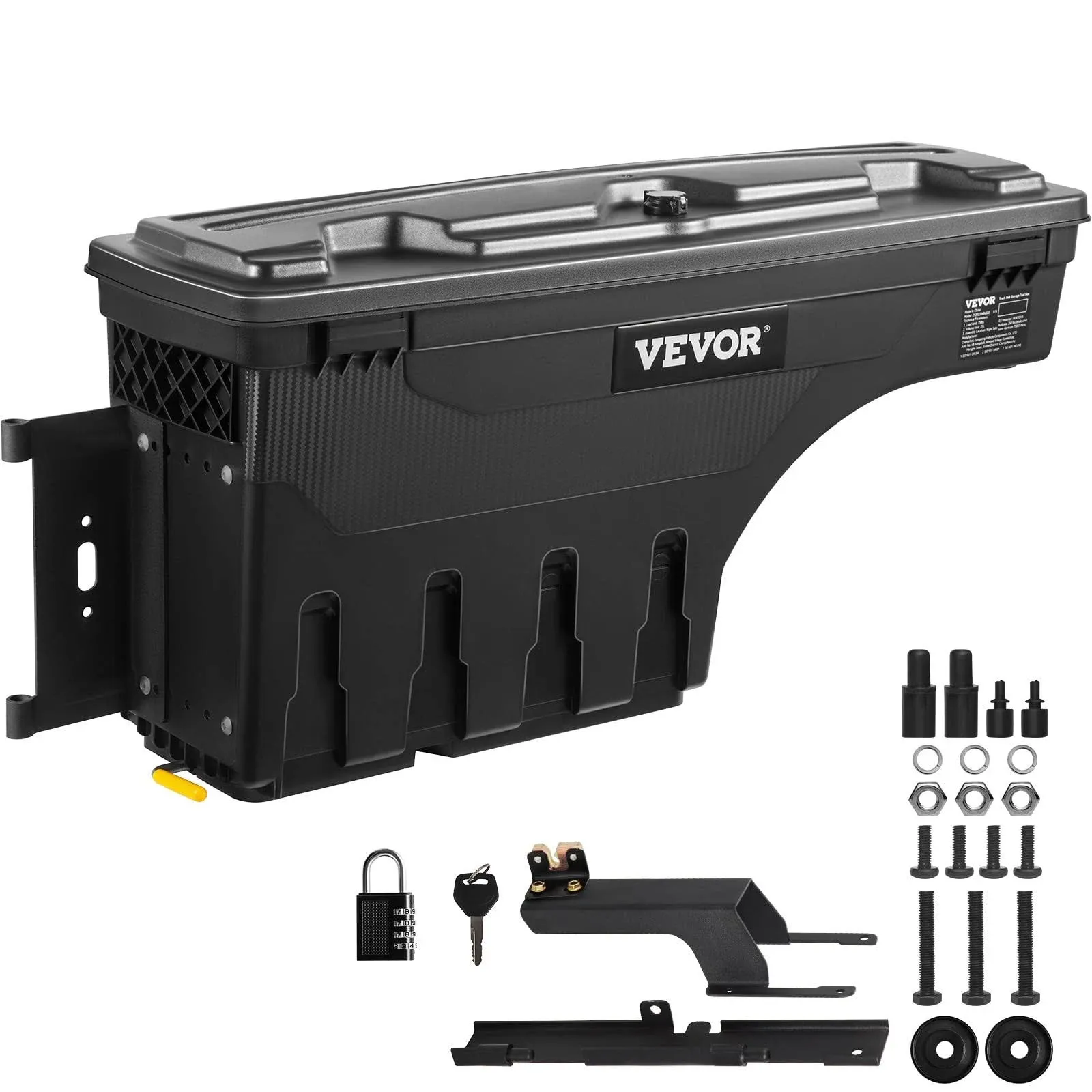 VEVOR Truck Bed Storage Box, Complete Bolt Accessory Kit, Lockable Swing Case with Password Padlock, 6.6 Gal/25 L ABS Wheel Well Tool Box, Compatible with Ford F-150 2015-2021, Drivers Side