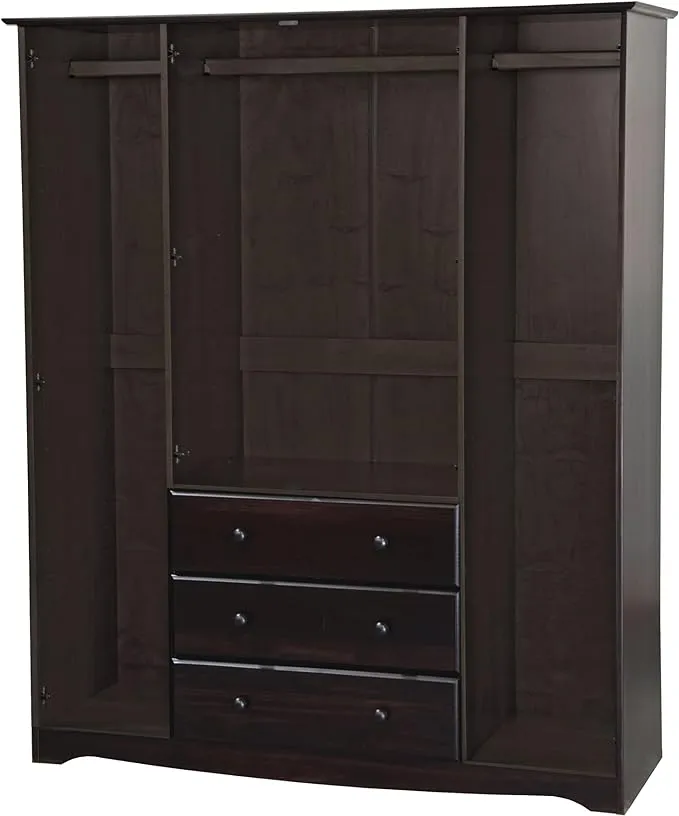 Palace Imports 100% Solid Wood Family Wardrobe/Armoire/Closet, Java with Metal Knobs. 3 Clothing Rods Included. NO Shelves Included. Optional Shelves Sold Separately. 60.25" w x 72" h x 20.75" d