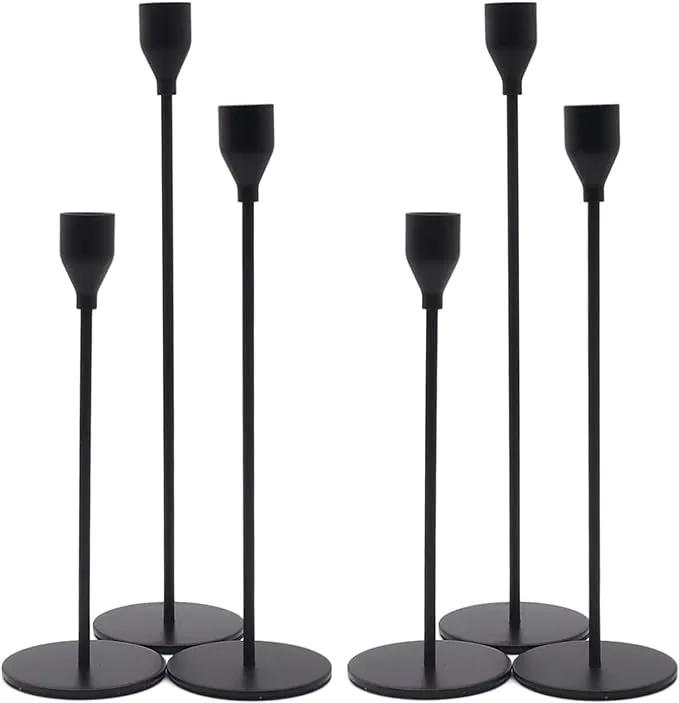 Denique Candlestick Holders 2 Sets, 6 PCS Matte Black Taper Candle Holders, Candlestick Holders Set for Table Centerpiece Vintage Modern Candle Holders for Home Wedding Decoration