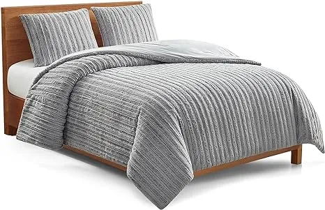 UGG 13082 Kenzie King-Cali King Comforter Set Breathable Oversized Silky Smooth Carved Stripe Pattern Faux Fur Comforter Set with Matching Pillow Shams for Stylish Bedroom, King/California King, Seal