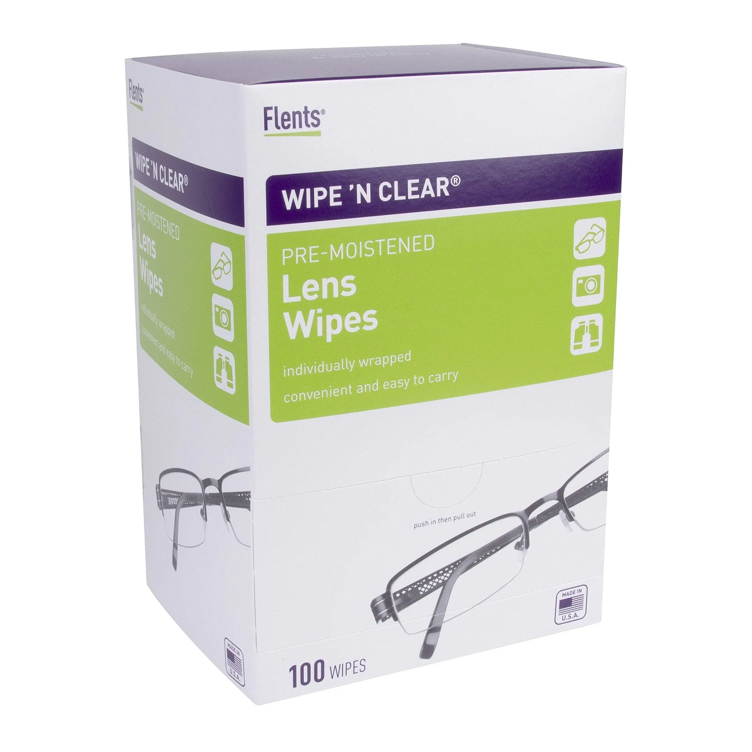 Flents Wipe 'N Clear Pre Moistened Lens Wipes, Box of 100