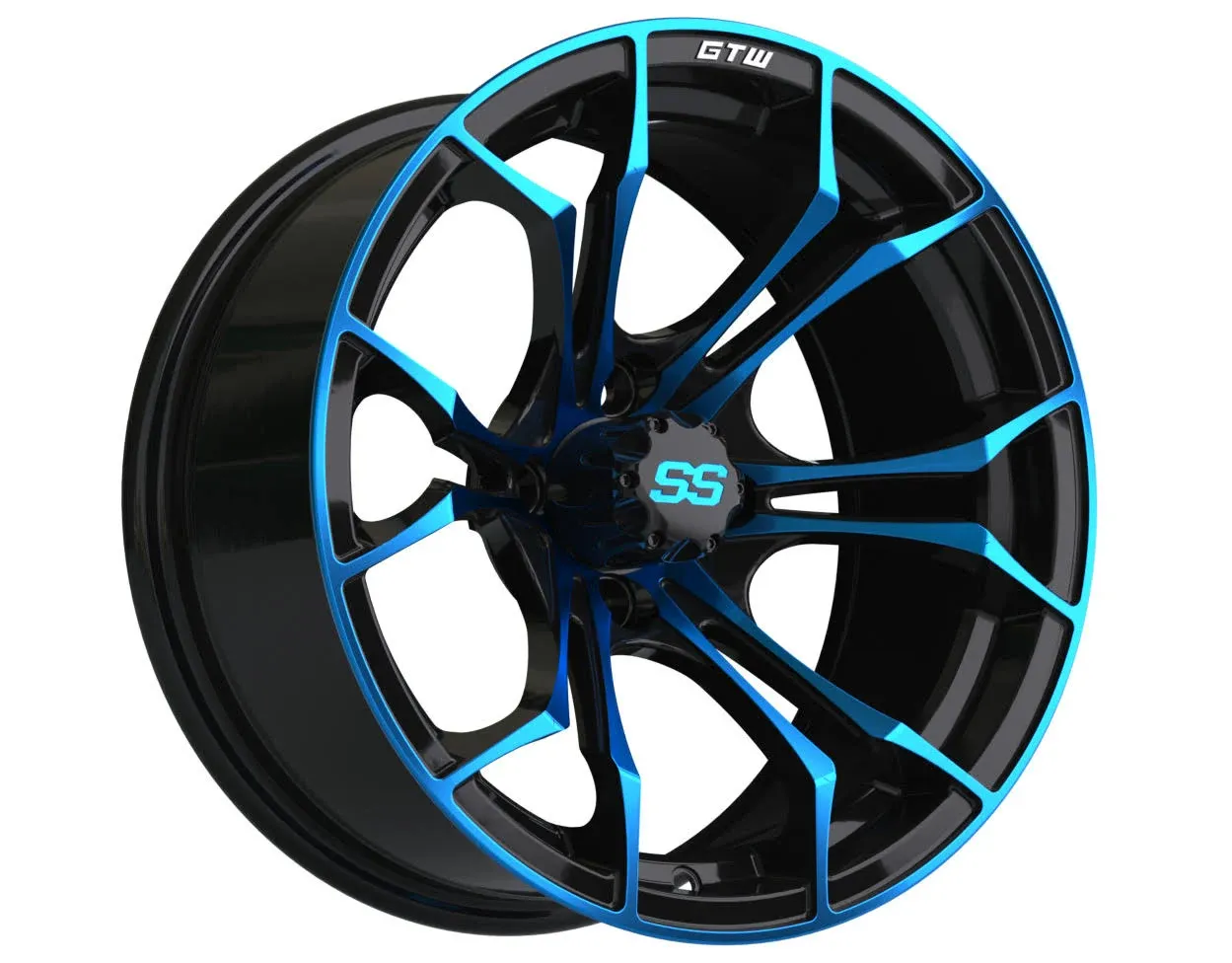 GTW Spyder 12x7 Golf Cart Wheel - Gloss Black/Blue (4/4) 3+4 19-220